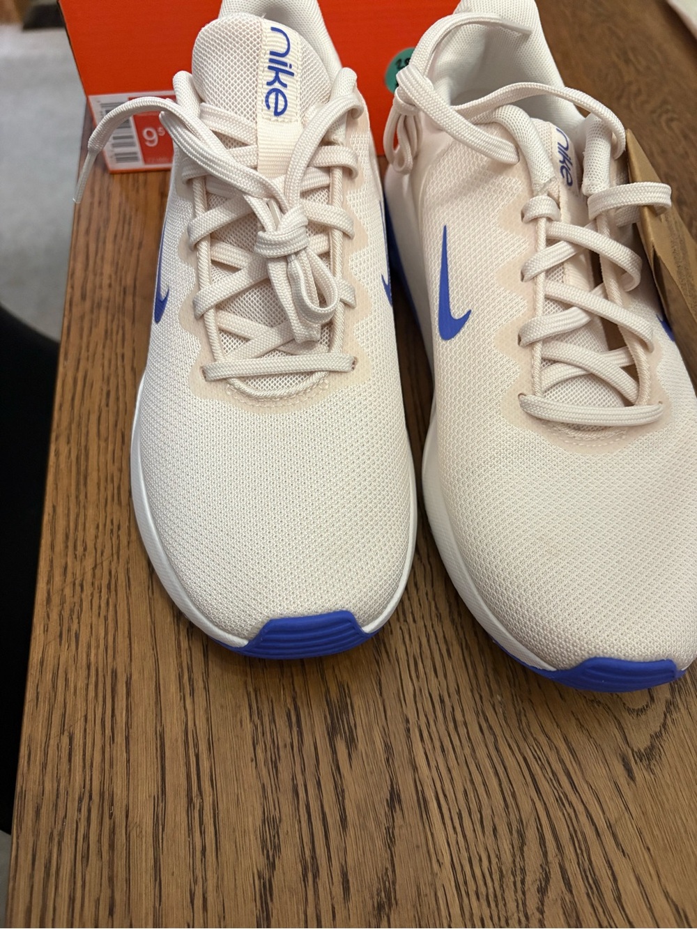 Nike Kids Cream Sneakers with Blue Swoosh